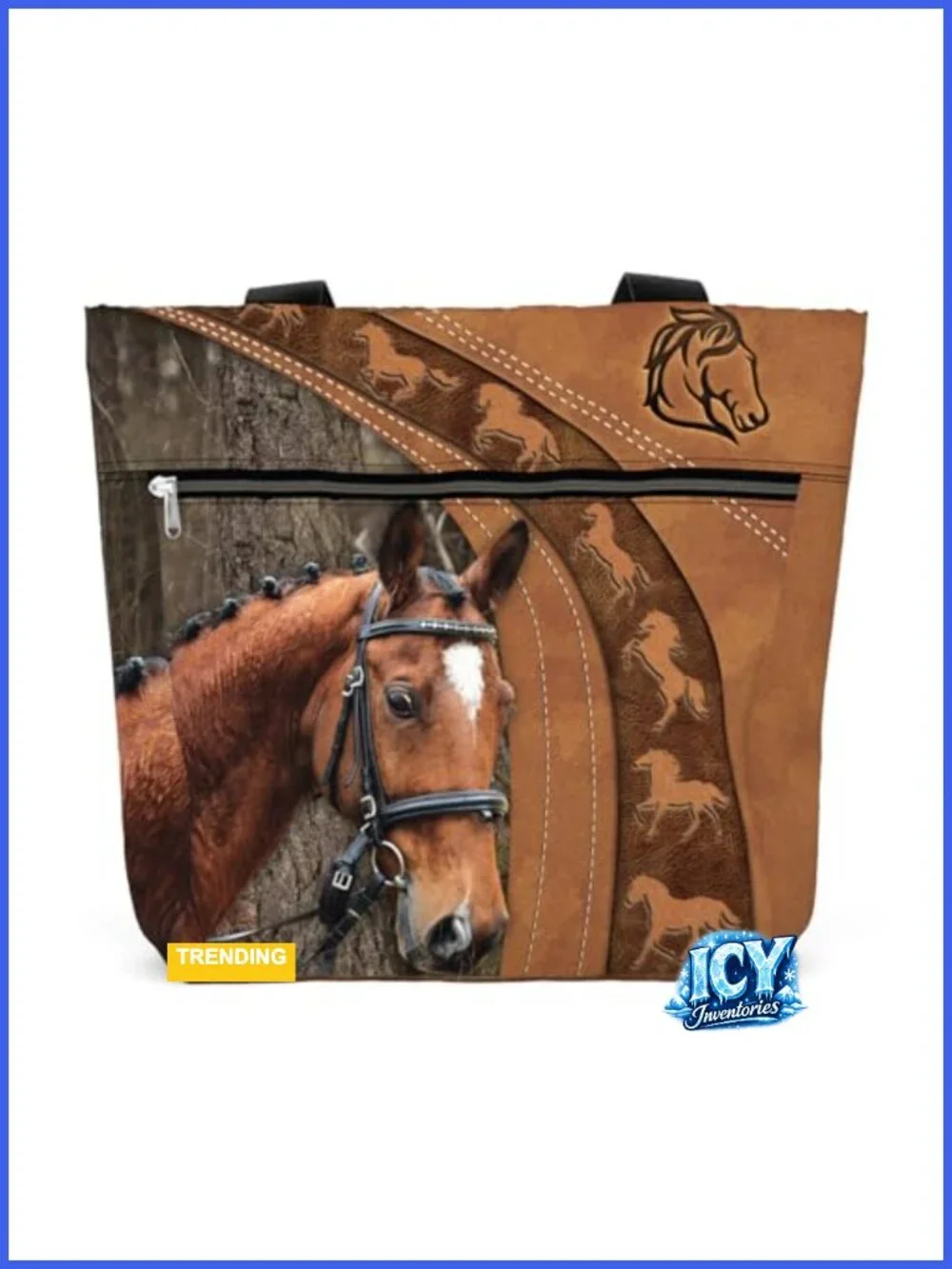 Horse Tote Bag for Women with Zipper Pocket, 15-Inch Laptop Bag
